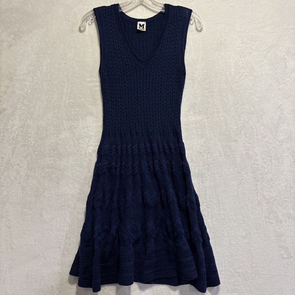 M Missoni Navy Blue Zig Zag Chevron Knit V Neck Sleeveless Dress Women's Size 44